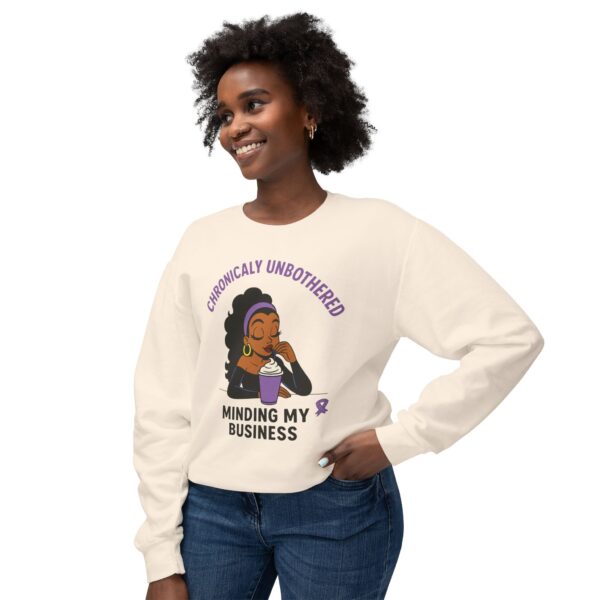 Chronic Unbothered Sweatshirt – Minding My Business Crewneck for Lupus Warriors & Chronic Illness Support (Brown) - Image 2