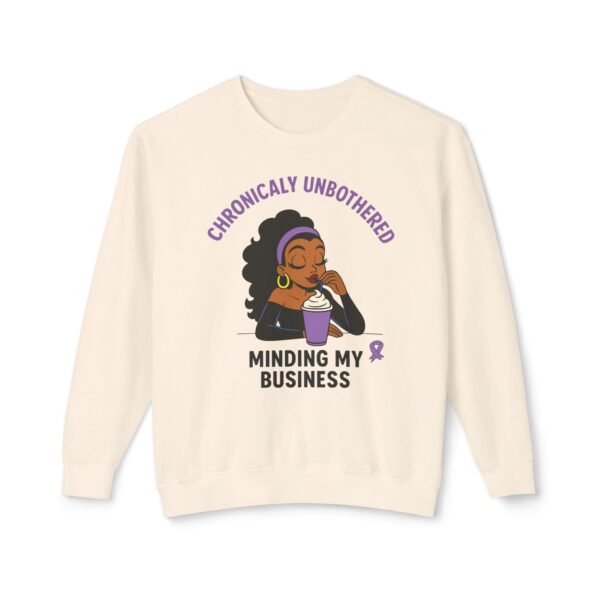 Chronic Unbothered Sweatshirt – Minding My Business Crewneck for Lupus Warriors & Chronic Illness Support (Brown)