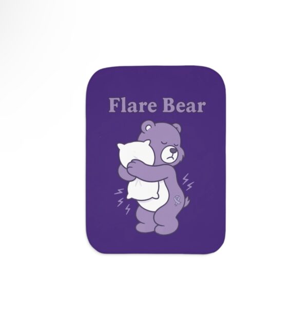Cozy Flare Bear Sherpa Blanket – Purple & Beige Lupus and Chronic Illness Comfort Throw for Warriors