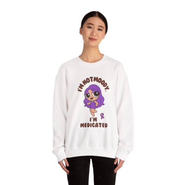 I’m Not Moody, I’m Medicated Crewneck Sweatshirt – Chronic Illness Awareness Apparel for Lupus - Image 4
